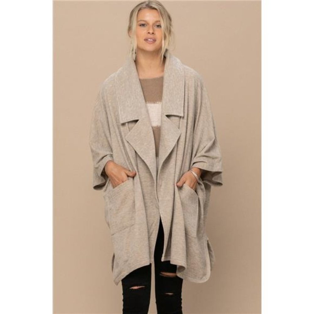 Solid knit oversized trench jacket cardigan